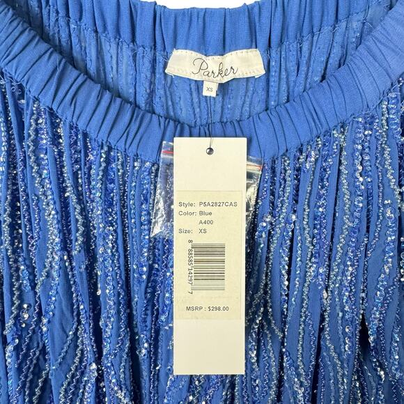 Parker NWT Royal Blue Beaded Embellished Off the Shoulder Sheer Top - Picture 14 of 16